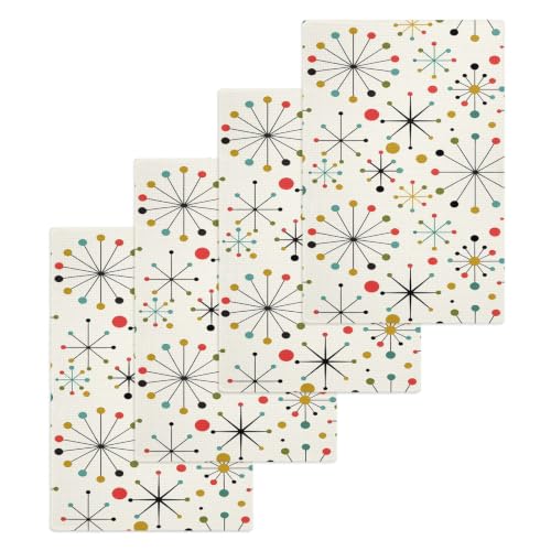 Middle Century Hand Towels Set, Waffle Weave Kitchen Towels 4 Pieces, Geometric Modern Abstract Vintage Microfiber Hair Face Bath Tea Towel Absorbent Quick Drying Cleaning Dish Cloths, 15.7"x23.6" - size: 4PCS,15.7"x23.6"