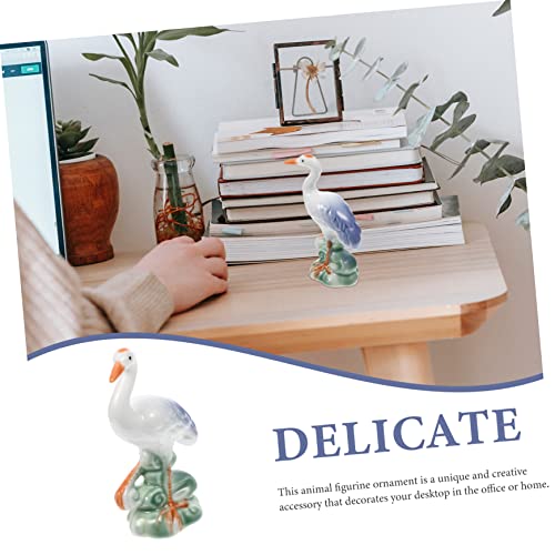 ULTECHNOVO Ceramic Crane Figurine Ornament 1PCS Cute Animal Statue for Desktop Decoration Rustic Style Home Decor Aesthetically Pleasing Ceramic Craft