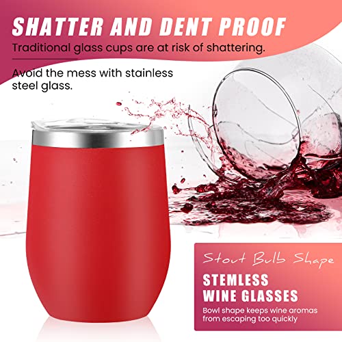 Remagr 16 Pack Stainless Steel Wine Tumblers 12 oz Insulated Vacuum Wine Cup Set Double Wall Stainless Steel Stemless Mug Glasses for Coffee Soda Whiskey Outdoor Travel (Red) - color: Red