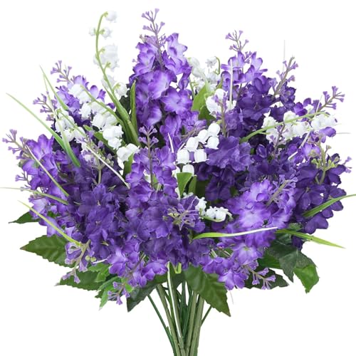 10PCS Lilac Flowers Artificial Silk Purple Bouquet for Decor | Realistic Purple Silk Flowers, Mixed Lilac Bouquet, Table Centerpieces, Wedding Decor, Home Arrangements, DIY Projects - color: Purple Lilac