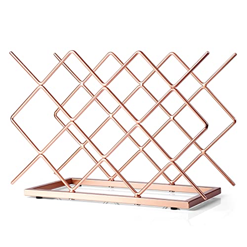 Countertop Wine Rack - 10 Bottle Freestanding Modern Rose Gold Metal Small Wine Rack - Tabletop Wine Holder Stand for Cabinet, Pantry, Wine Bottle Storage… - color: D-rose Gold 10btl