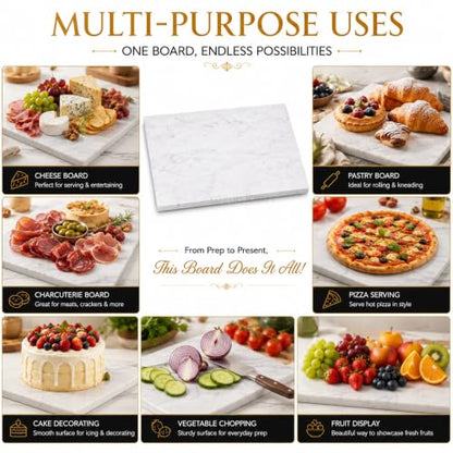 Marble Pastry & Cutting Board, 10x14 Inch | Natural Stone Slab, Non-Slip Feet, For Dough, Cheese, Baking, Serving, Charcuterie, Trivet, Easy to Clean - color: White, size: 14"L x 10"W