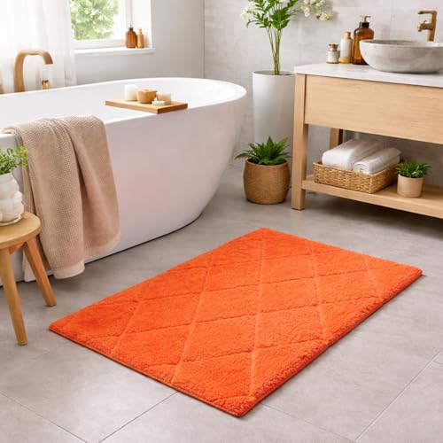 C23 20"x32" 100% Cotton Washable Bath Mat - 210 GSF Non-Slip Rug, Orange - color: Orange