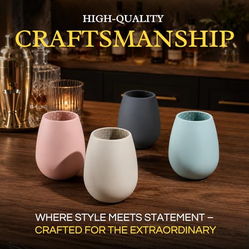 Unbreakable Silicone Stemless Wine Glassware | Set of 4 | Reusable & Shatterproof Tumbler Drinkware for Wine, Water, Cocktails, Champagne Glass for Parties, Beaches, Boats (Pink, Black, Blue, Tan) - color: Multicolor