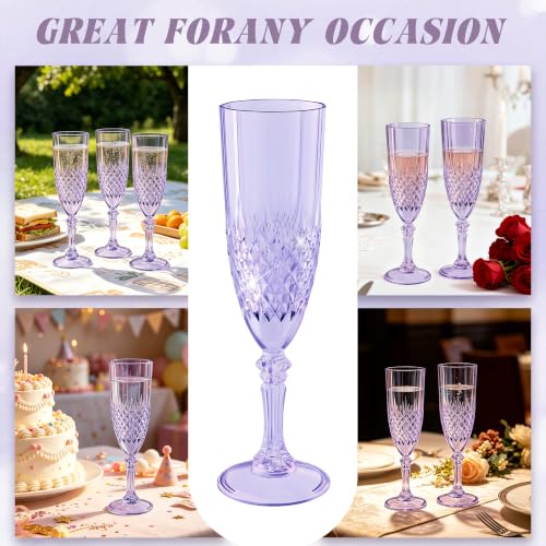 12 Pack Plastic Champagne Flutes, Purple Reusable Champagne Glass | Unbreakable Hard Plastic Mimosa Cups Bulk with Stem, Fancy Stemware for Wedding, Party & NYE Celebration - color: Purple