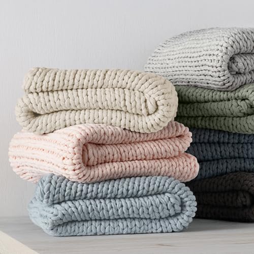 Merit Linens Chunky Knit Throw Blanket - One Size Eucalyptus - color: Chunky Hand-knit Eucalyptus