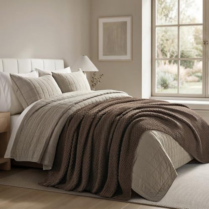 EVERGRACEHOME Chunky Chenille Knit Throw Blanket, 90 x 90, Cocoa Brown | Sculpted Moss Stitch, Chic Modern Farmhouse, All-Season Warmth, OEKO-TEX® Certified, Oversized Queen for Couch, Bed, Sofa - color: Cocoa Brown, size: 90" X 90"