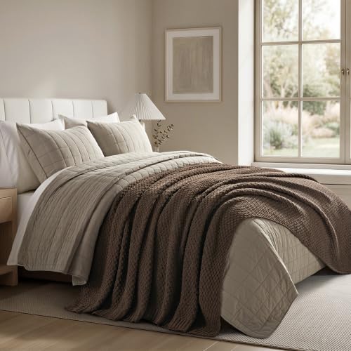 EVERGRACEHOME Chunky Chenille Knit Throw Blanket, 108x92, Cocoa Brown | Sculpted Moss Stitch, Chic Modern Farmhouse, All-Season Warmth, OEKO-TEX® Certified, Oversized King for Couch, Bed, Sofa - color: Cocoa Brown, size: 108" X 92"