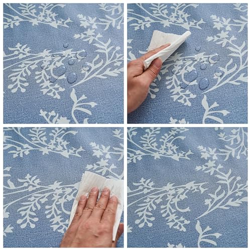Pioggia Vinyl Tablecloth with Flannel Backing - Waterproof, Oil-Proof, Easy to Clean -Plastic Table Cloth - Perfect for Dining Tables, Kitchen Tables, Parties (Blue Leaves, 54×72 Inch Rectangular) - color: Blue Leaves, size: 72" x 54" (Rectangular)