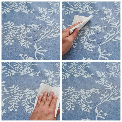 Pioggia Vinyl Tablecloth with Flannel Backing - Waterproof, Oil-Proof, Easy to Clean -Plastic Table Cloth - Perfect for Dining Tables, Kitchen Tables, Parties (Blue Leaves, 54×54 Inch Square) - color: Blue Leaves, size: 54" x 54" (Square)