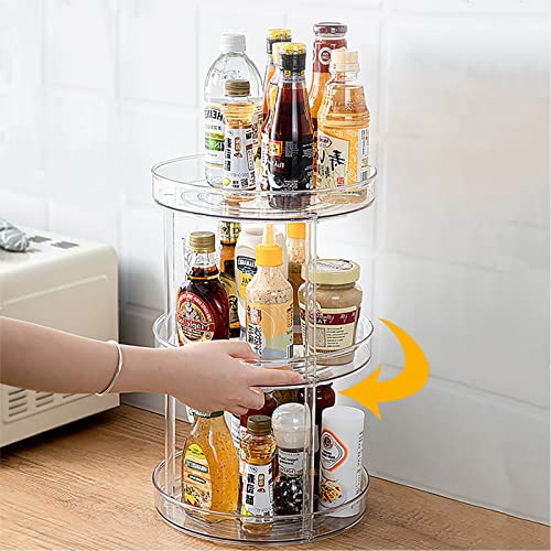 URALFA 3 Tier Lazy Susan Organizer, 9 Inch Clear Rotating Makeup Organizer | Acrylic 360 Rotating Tray, Plastic Spinning Organizer, Multi-layer Shelf for Bathroom, Pantry, Countertop, Kitchen, Cupboard - size: 9 Inch / 3 Tier / 1 Pack