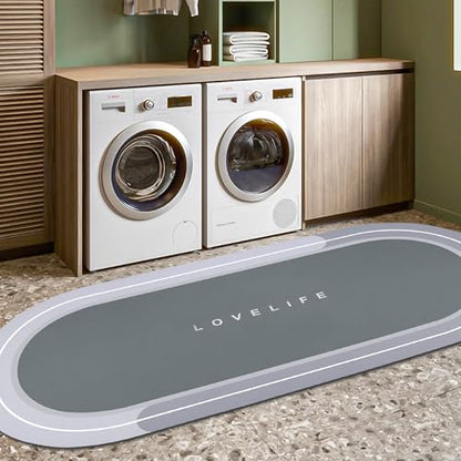 Rubber Bath mats Quick-Drying Non-Slip Bathroom mat Super Absorbent Bath mat Instant Dry Bath mat, Bathroom Rug in Front of The Kitchen Sink, Shower Room, Bathtub, Oval(Grey+17x59in) - color: Grey, size: 17x59in