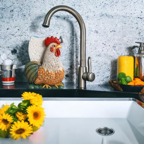 Resin Retro Rooster Shape Sponge Holder for Kitchen Sink, Compact Sink Caddy Organizer, Scouring Pad and Dish Sponge Holder, B