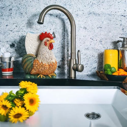Resin Retro Rooster Shape Sponge Holder for Kitchen Sink, Compact Sink Caddy Organizer, Scouring Pad and Dish Sponge Holder, B