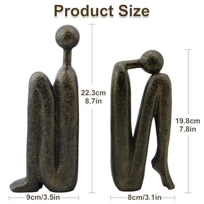 Thinker Decorative Bookends Set of 2, Heavy Duty Resin for Shelves, Bronze