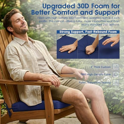Outdoor Chair Cushions Set of 4, 19x19 Waterproof Patio Pads, Navy Blue | Fade resistant fabric with ties, handle and 3-inch foam for dining seats, decks, porches, gardens and hard seating - color: Navy Blue
