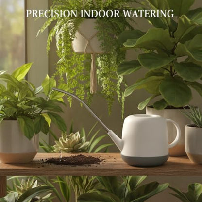 Long Spout Watering Can for Indoor Plants, Durable PP Plastic Pot Waterer with Precision Flow Control for Hanging Baskets and Dense Foliage - color: White