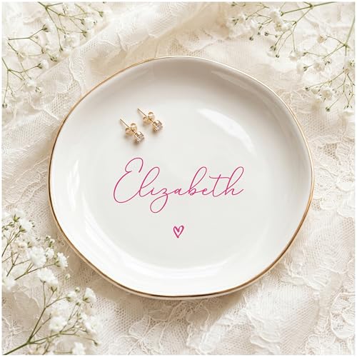 Personalized Ring Dish with Name, Custom Jewelry Tray Gift for Women, Bridesmaids, Mom, Grandma, or Best Friends (1-Name)