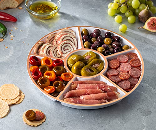 Plasticpro 6 Sectional Round Plastic Serving Tray/Platter (4, White & Rose Gold) - color: White & Rose Gold