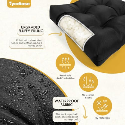 All Weather Wicker Chair Cushions of 3 Pieces, Waterproof Outdoor Wicker Chair Cushion for Patio Furniture Loveseat Settee Bench, 1 Loveseat and 2 U-Shaped Thickened Cushions, Black - color: Black