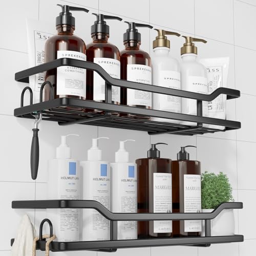 Kitsure Shower Caddy, Adhesive Shower Organizer, X-Large, Black | Stainless Steel Shelf for Inside Shower, No Drill Bathroom Organizers and Storage, Home Decor Accessories - color: Black, size: X-Large