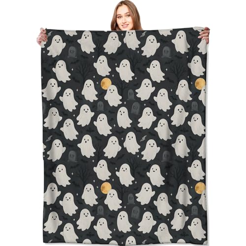 Cute Ghost Blanket Halloween Fall Holiday Decor Gothic White Spirit Witch Throw Gifts for Kids Lightweight Soft Fleece Moon Bat Witchy Blankets for Horror Spooky Goth Decoration 40x50in - color: Ghost 01, size: 40x50in