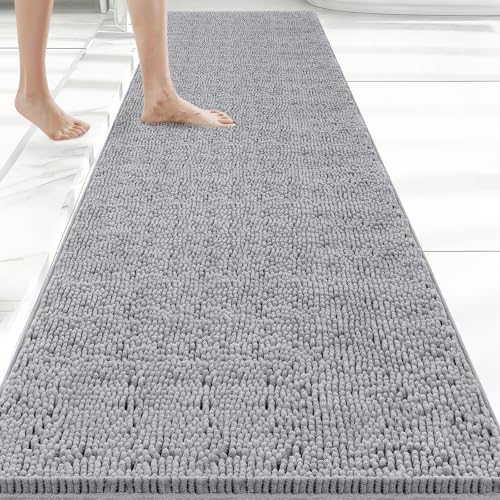 Bcoimo Bath Rug Mat,70x24 Chenille Non Slip Gray Long Bathroom Runner Rugs | Extra Soft Bathroom Floor Mats;Non Slip with Rubber Back Bath Mats;High Absorbent, Quick Dry Microfiber mat; Machine Washable - color: Grey, size: 70x24