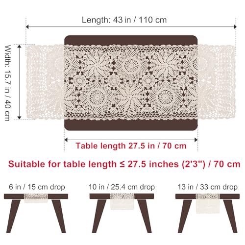 kilofly Handmade Crochet Cotton Rectangular Table Runner, 15 x 43 inch, Beige - color: Beige, size: 15 x 43 Inch