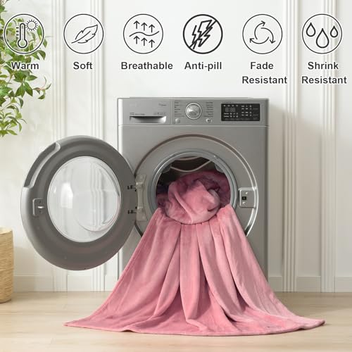 Hansleep Throw Fuchsia Fleece Blanket, Soft Flannel Bed Blanket | Fuzzy Cozy Blanket 50x60 Inches, Multi-use for Bed, Sofa, Couch, Travel, Camping, All Season Warm Lightweight Cover - color: Dusty Rose, size: Throw (50x60 Inches)