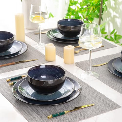 LERATIO Ceramic Dinnerware Sets for 4,Stoneware Coupe Plates and Bowls Sets,Highly Chip and Crack Resistant | Dishwasher & Microwave & Oven Safe Dishes set,Reactive Glaze Dinnerware- Service for 4 | Handmade Reactive Glaze Ceramic Dishes Set,Oven & Microw