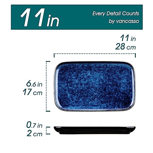 vancasso Stern Serving Platters Set of 4, 11 Inches Rectangular Ceramic Serving Plates, Blue Serving Trays for Entertaining - color: Blue, size: 4 Pieces