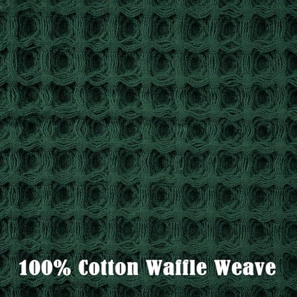 Waffle Hand Towels Set of 2 (Hunter-Green) – Cotton, Quick Dry, Lint Free | 13” x 29”, Bathroom Decor & Kitchen Towels - color: Hunter-green