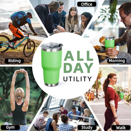 30 oz Tumbler with Lids and Straws Double Wall Vacuum Insulated Tumbler Cup,Stainless Steel Leak-proof Thermal Tumbler Travel Coffee Mug for Cold and Hot Drinks,Avocado Green - color: Avocado Green, size: 30 Ounces