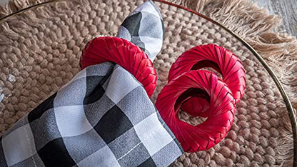 Napkin Rings Rustic Hand Woven Set of Colorful Ring Holder Coastal Tropical Beachy Napping Rings for Thanksgiving Xmas Wedding Everyday Dinning Table Parties (6X, Red) - color: Red
