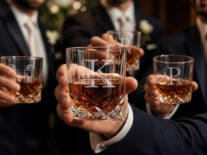 Personalized Engraved Whiskey Glass Gift Set, Custom Whiskey Stones Set with Wooden Box, Granite Chilling Rocks Tongs, Unique Gifts for Men Dad Groomsmen Birthday Father's Day