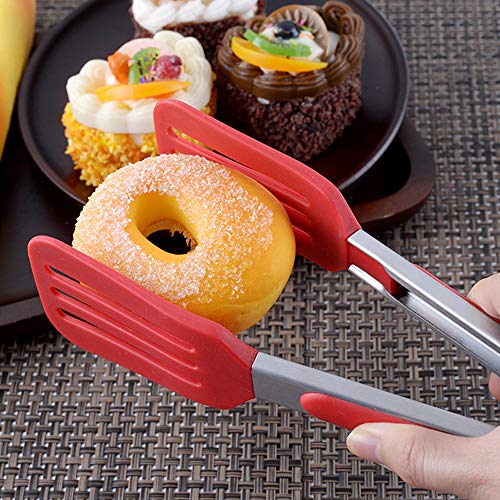 Cooking Tongs 9" and 12" Stainless Steel Kitchen Silicone Serving Tongs | Heat Resistant Meat Turner Spatula Tong Fish Tongs for Grilling Steak Salad Pasta Buffet Serving (Red) - color: Red, size: 9 & 12 inch