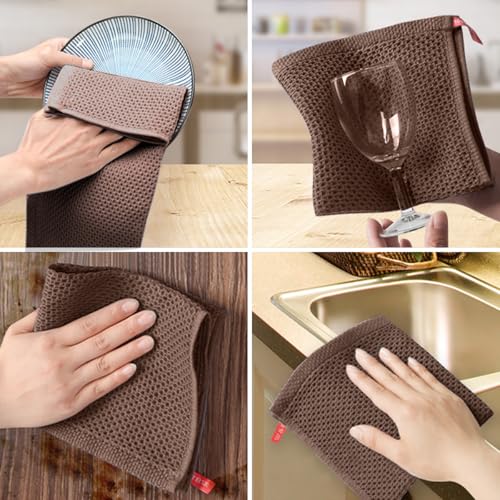 100% Cotton Waffle Weave Kitchen Dish Cloths, 6 Pack Ultra Soft Absorbent, Quick Drying Dish Towels, 12x12 Inches, Dish Rags for Drying Dishes & Daily Kitchen Use, Brown - color: Brown