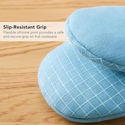 KITCHENAID Gourmet Series Gridlines Mini Oven Mitts 2-Pack Set, Heat Resistant up to 600°F, Soft Silicone Grip, Magnetic Cuff, Blue Velvet, 5.5"x9" - color: Blue Velvet