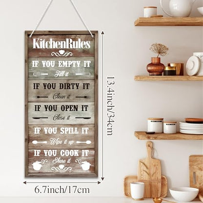 Kitchen Rules Decorative Sign | Rustic Farmhouse Style, Printed Wall Art, Kitchen Hanging Design, 13.7 x 7 inches - color: Kitchen Rules Sign