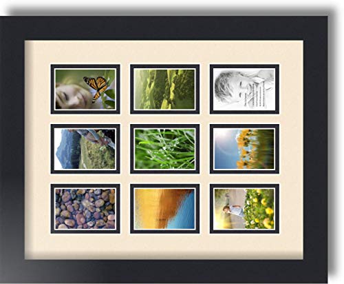 Art to Frames Double-Multimat-78-825/89-FRBW26079 Collage Photo Frame Double Mat with 9-2x3 Openings and Satin Black Frame - color: Alabaster, size: 9 - 2x3