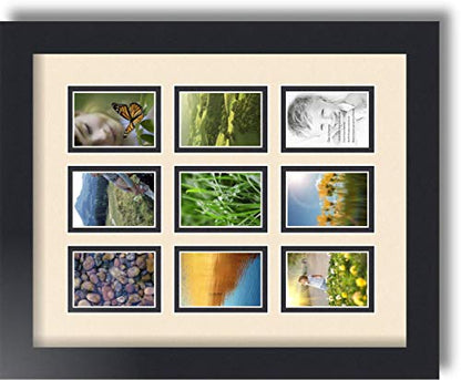 Art to Frames Double-Multimat-78-825/89-FRBW26079 Collage Photo Frame Double Mat with 9-2x3 Openings and Satin Black Frame - color: Alabaster, size: 9 - 2x3