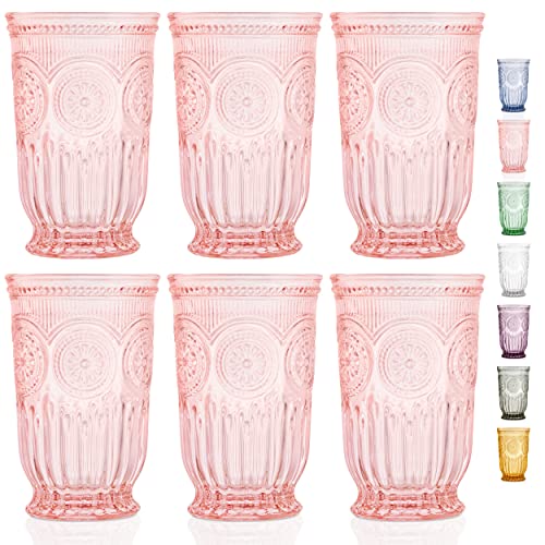 Pink Highball Glasses Set of 6 Tall Drinking Glasses 10 oz - color: Pink, size: Tall