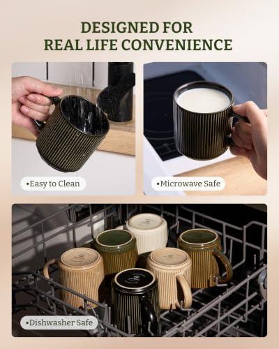 famiware Coffee Mug Set of 4, Star 12 oz Ceramic Mugs Cups Set with Handle | Stoneware Stackable Catering Cup for Coffee, Tea, Cappuccino, Latte, Microwave & Dishwasher Safe, Black - color: Star-Black, size: 4 Count (Pack of 1)