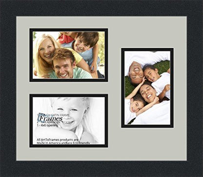 ArtToFrames Collage Photo Frame Double Mat with 3-4x6 Openings and Satin Black Frame - color: Candlewick, size: 3 - 4x6