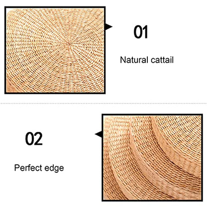 Floor Seat Cushion, 17 Inch Round Tatami Cushion Padded Sitting Cushion, Natural Straw Woven Floor Pillow Indoor Outdoor Seat Cushion, Handmade Meditation Cushion Braided Tatami Mat