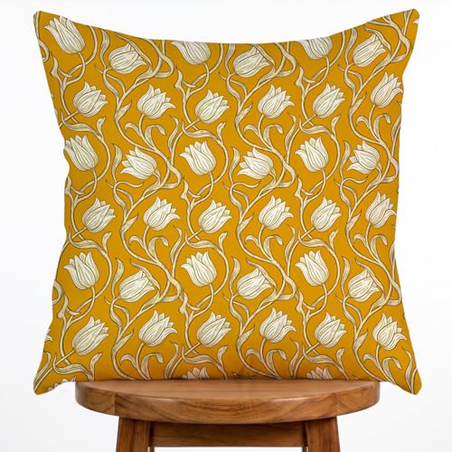 Floral Pillow Cover, Spring Summer Floral Double Sided Printed Throw Pillow Covers Home Decor, Pillowcase Cushion Cover for Bedroom Sofa Farmhouse Living Room, 18x18Inch (Yellow) - color: Yellow