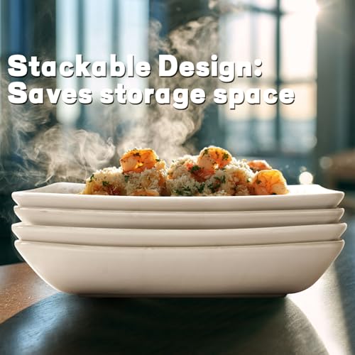Salad Plates Set of 4, 9.85" Embossed Ceramic Rectangular Appetizer Plates, Deep Lipped Edges, Microwave & Dishwasher Safe, Dessert Sushi Pasta Serving Plates (White, Willow Leaf) - color: White (Willow Leaf), size: 9.85 inch