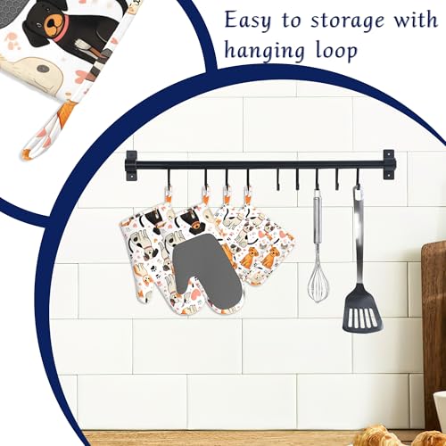 Cute Cats Dogs Potholders & Oven Mitts Sets Animal Paws Print Silicone Heat Resistant Oven Mits and Hot Pads Non-Slip Pot Holders Gloves for Kitchen Chef Cooking Baking Grilling BBQ - color: Cute Cats Dogs,animal Paws Print