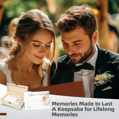 Boho Wedding Advice and Wishes Cards with Wood Box - 60 Pack 250GSM Pampas Grass Mr and Mrs Message Cards - Terracotta Bridal Shower Decorations, Engagement Party Guest Book Alternative - color: BOHEMIA