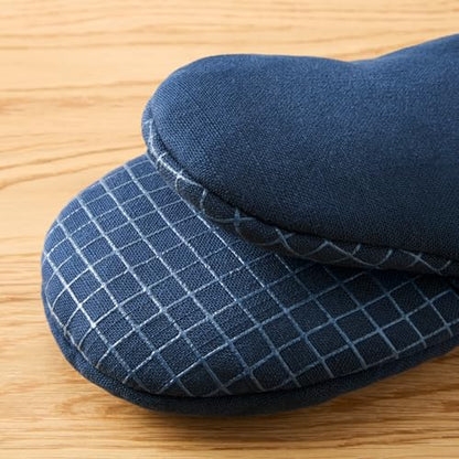 KITCHENAID Gourmet Series Gridlines Mini Oven Mitts 2-Pack Set, Heat Resistant up to 600°F, Soft Silicone Grip, Magnetic Cuff, Ink Blue, 5.5"x9" - color: Ink Blue